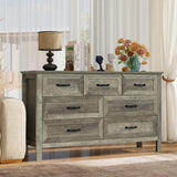 Nasonet Farmhouse 7-Drawer Dresser for Bedroom, 52" Wide Wood Chest of Drawers with Large Metal Handles, Grey Dressers Storage Organizer for Bedroom, Living Room & Hallway Nasonet
