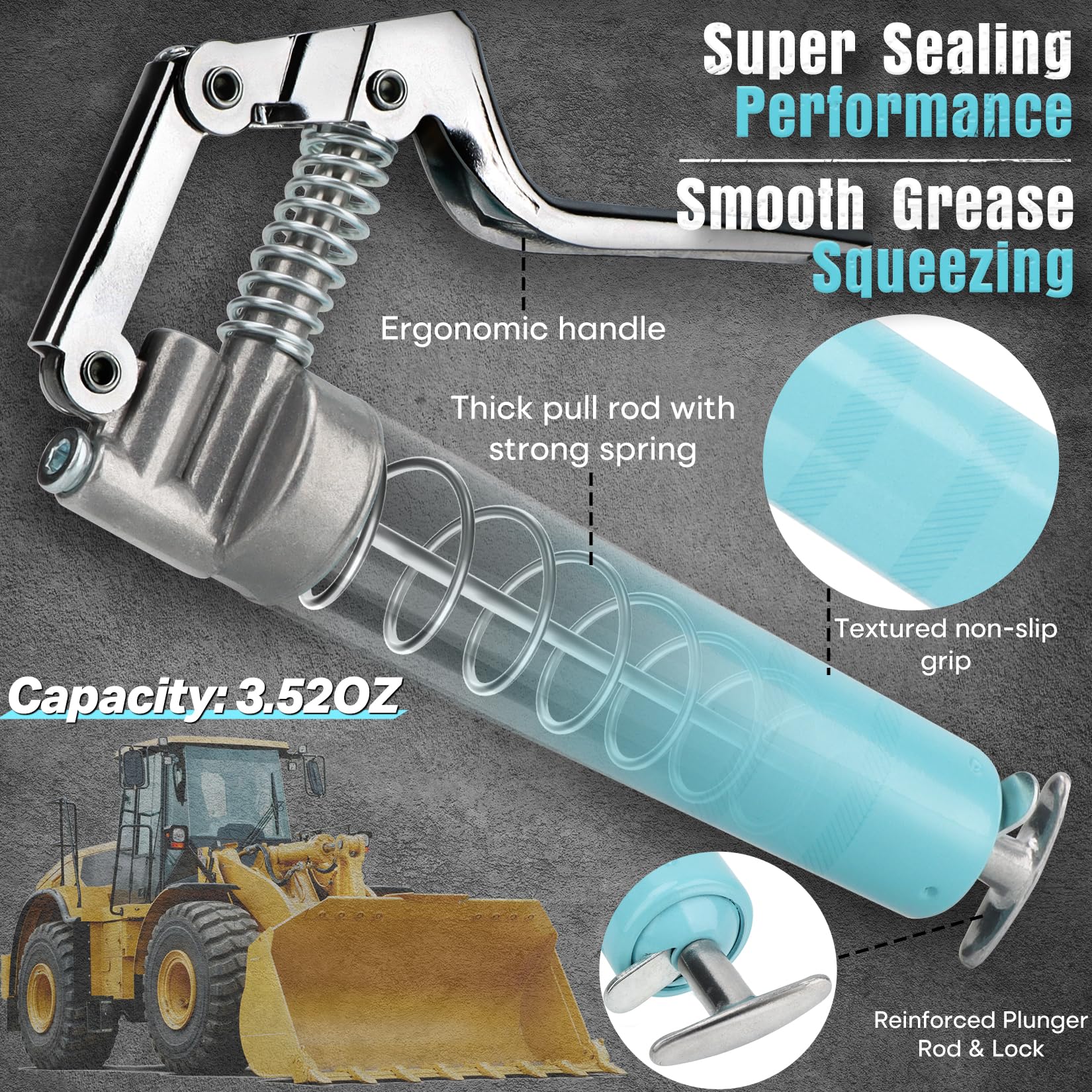 SHALL Mini Grease Gun, Small Grease Gun Kit (3.52OZ Capacity, 3000PSI) with 2PCS 4-Jaw couplers, Sharp Nozzle, Extension Adapter, 3OZ Cartridge Grease, Reinforced PVC Glove & Zerk Fitting Cle - WoodArtSupply