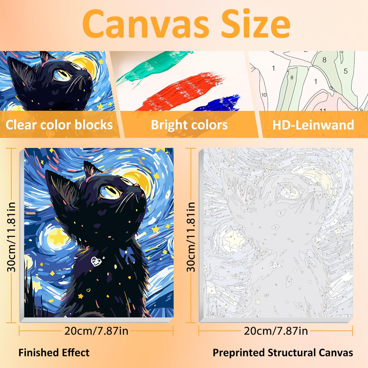 4 Pack Paint by Numbers Kit for Adults with Wooden Frames, Cat Paint by Number for Adults Beginners, Black Cat Paint by Numbers on Canvas Acrylic for Home Wall Art Decor 7.8x11.8Inch Mandun