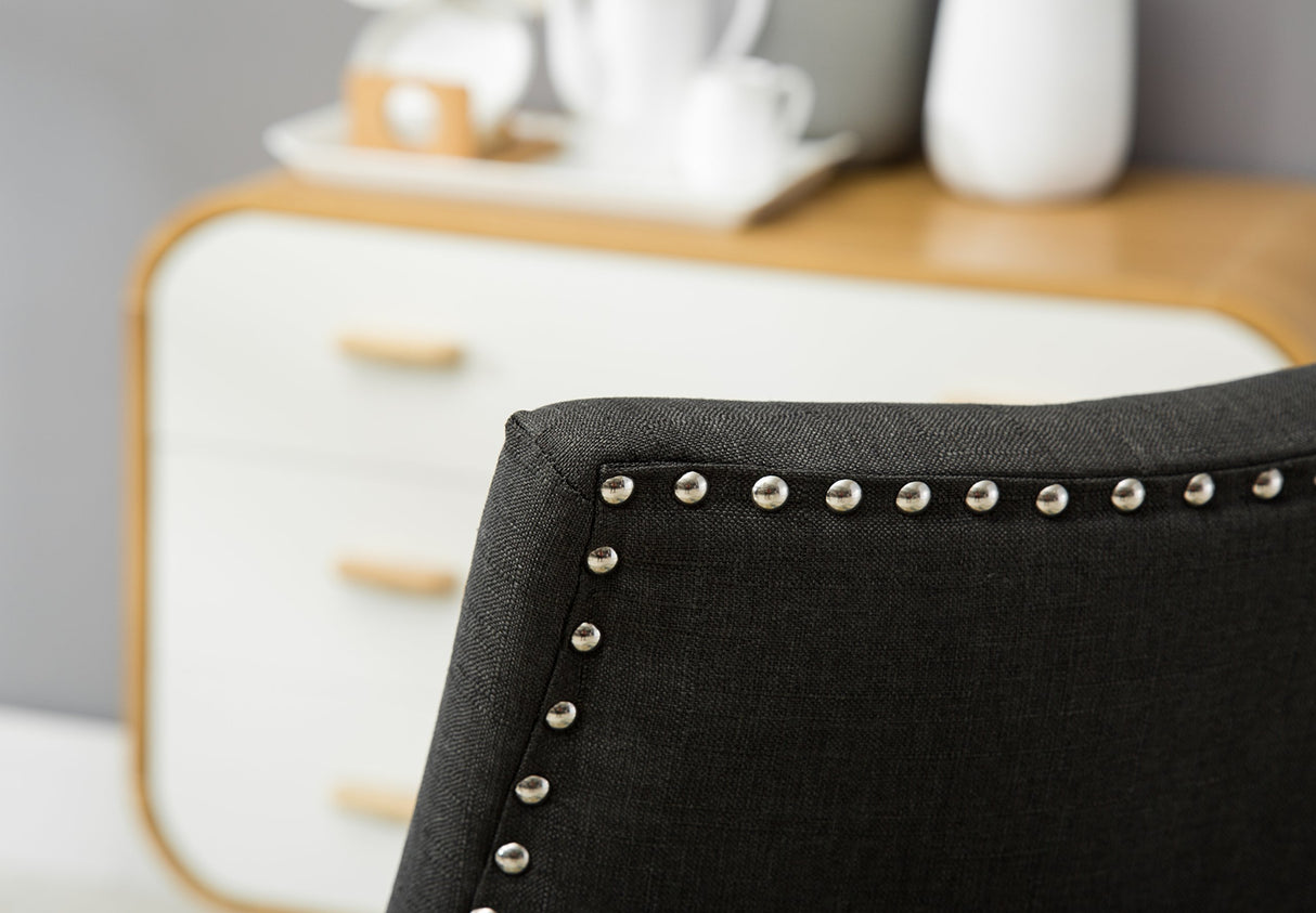 Roundhill Furniture C169CC Button Tufted Solid Wood Wingback Hostess Chairs with Nail Heads, Set of 2, Charcoal Roundhill Furniture