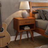 Mid Century Modern One Drawer Nightstand/Constructed of Solid Wood/Castanho Finish Camaflexi