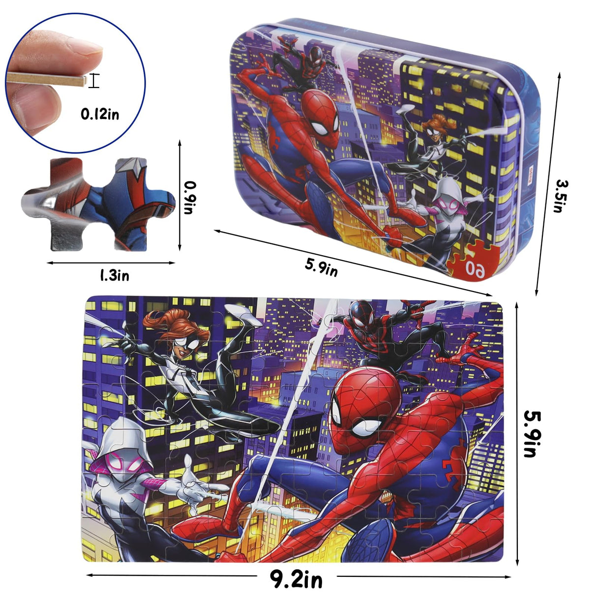 60 Pieces Marvel Spiderman Jigsaw Puzzles for Kids Ages 4-8,Learning Educational Puzzles for Children Girls and Boys,Packed in Tin Box,Gift for Children (0668) DPLEFO
