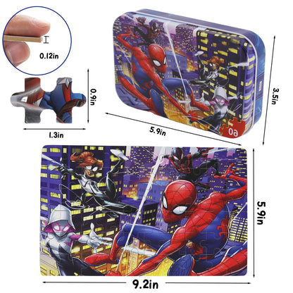 60 Pieces Marvel Spiderman Jigsaw Puzzles for Kids Ages 4-8,Learning Educational Puzzles for Children Girls and Boys,Packed in Tin Box,Gift for Children (0668)