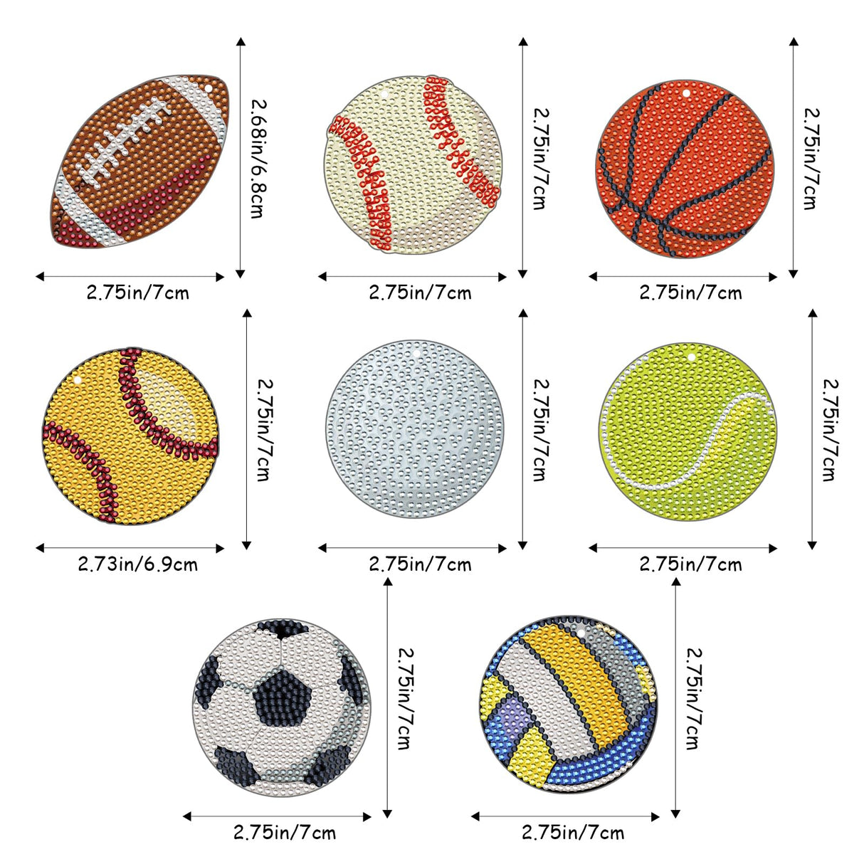 INCOK Ball Diamond Art Keychains - 16 Pcs Diamond Painting Ornament Kits DIY Basketball Football Baseball Softball Key Chain Set Gem Art Crafts Birthday Festival Gift for Adult Beginners Sport Lover INCOK