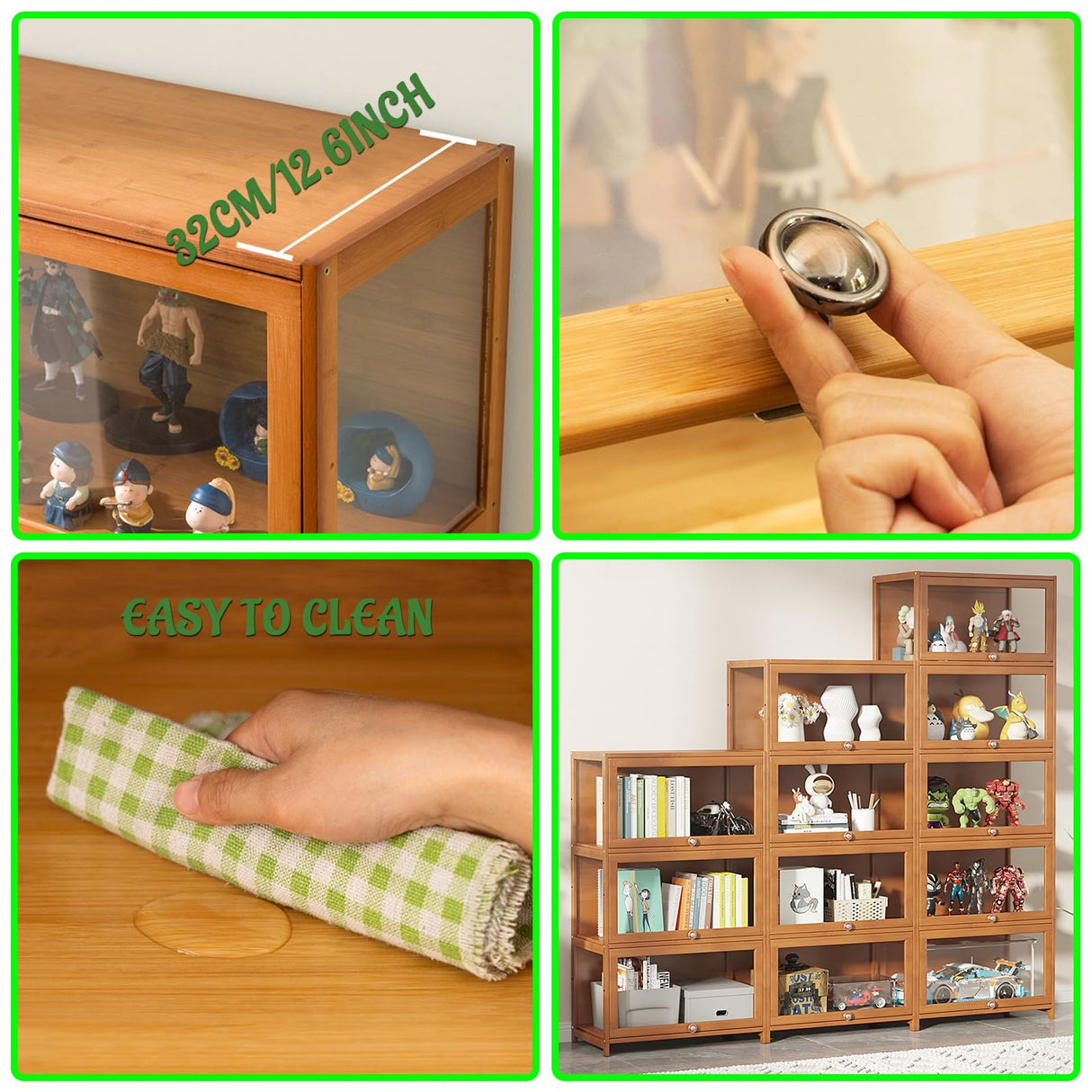 Display Cabinet with Acrylic Doors for Collectibles 4 Tier 3 Tier Small Curio Cabinet Display Case for Figures Wood Storage Cabinet for Bedroom Living Room Playroom Kitchen,Brown,4 Tier_Flip Up Door NENAGGE