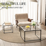 Glass Nesting Coffee Table Set of 2, Modern Minimalist Center Tables, Living Room Coffee Tables for Home, Office, Bedroom, Small Spaces, Space-Saving, Black Adompacat