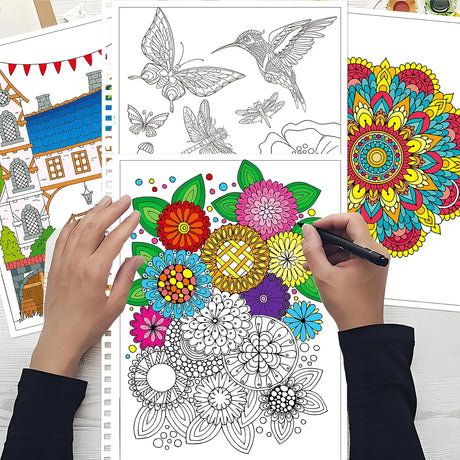 Aannanl Adult Coloring Book Set of 3 Coloring Books for Adults Relaxation Include Mandalas,Flowers and Fairytale House Theme,Color Books for Women Men to Relieve Anxiety and Stress Relief Aannanl