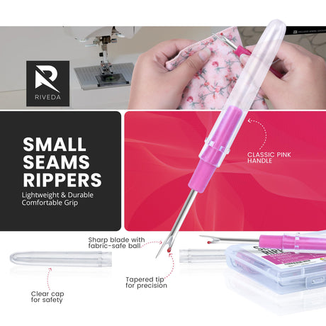 Seam Ripper Kit 7 Pcs - 1 Large, 1 Ergonomic, 2 Small Seam Rippers, Thread Cutter, Scissor, Measuring Tape - Sewing Accessories for Notions Quilting Crafts Riveda