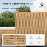 HERA'S HOUSE Small Patio Furniture Set, All Weather 3 Pieces Wicker Outdoor Sectional Set,Yellow Rattan Conversation Set with Lounge Sofa and Coffee Table for Lawn, Garden HERA'S HOUSE