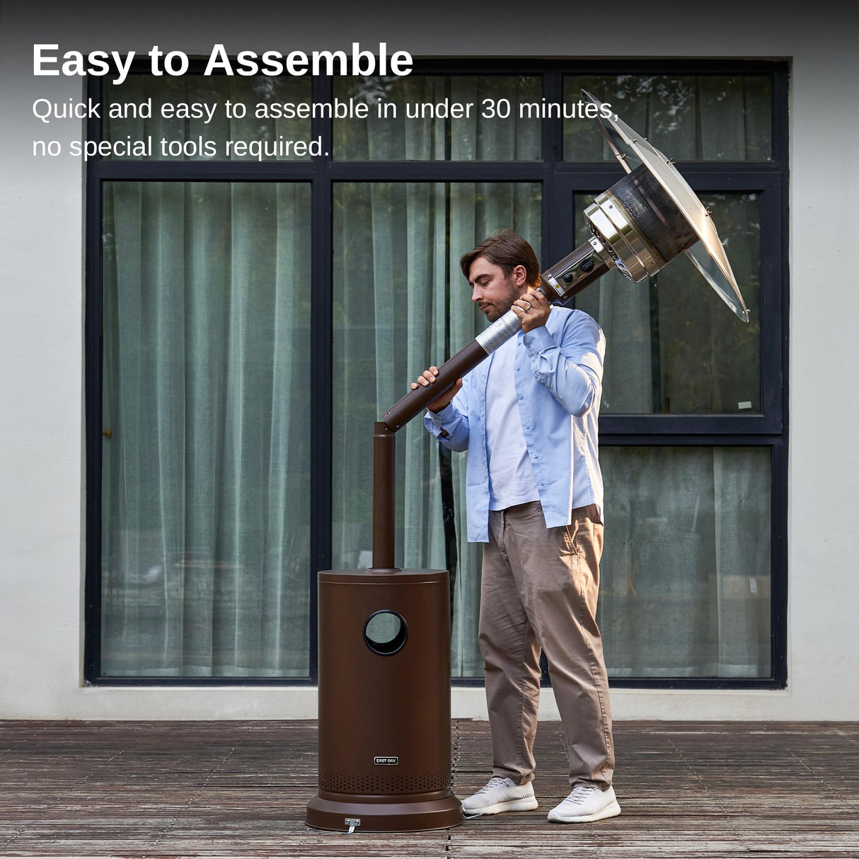 EAST OAK 48,000 BTU Patio Heater for Outdoor Use With Round Table Design, Double-Layer Stainless Steel Burner and Wheels, Outdoor Patio Heater for Home and Commercial, Bronze, 31.9" x 31.9" x 86.6" EAST OAK