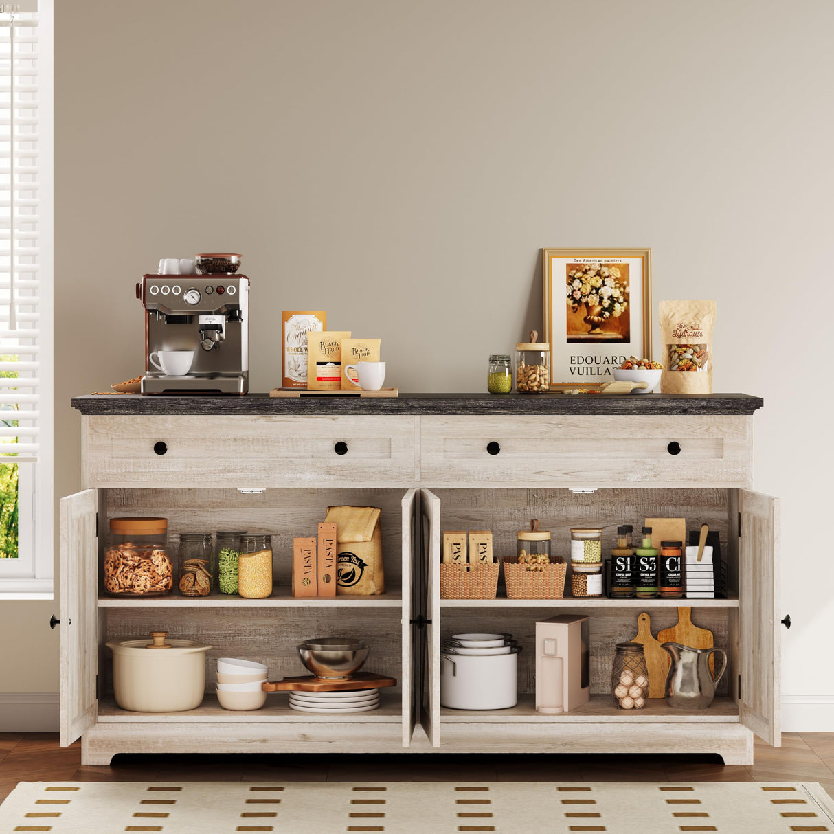 IRONCK Buffet Cabinet with Storage, Sideboard Storage Cabinet, Kitchen Cabinet with Drawers and Doors for Living Room, Dining Room IRONCK