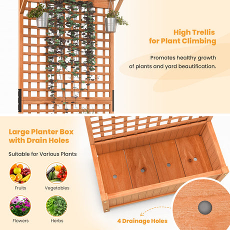 Giantex Raised Garden Bed with Trellis & Roof, 72.5" Wooden Garden Bed, High Trellis for Plant Flower Climbing Pot Hanging, Indoor & Outdoor Planter Box for Yard, Garden, Balcony Giantex