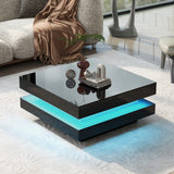 High Gloss Minimalist Design with Plug-in 16-Color LED Lights, 2-Tier Square Coffee Table, Center Table for Living Room, 31.5x31.5x14.2'',Black Harper & Bright Designs