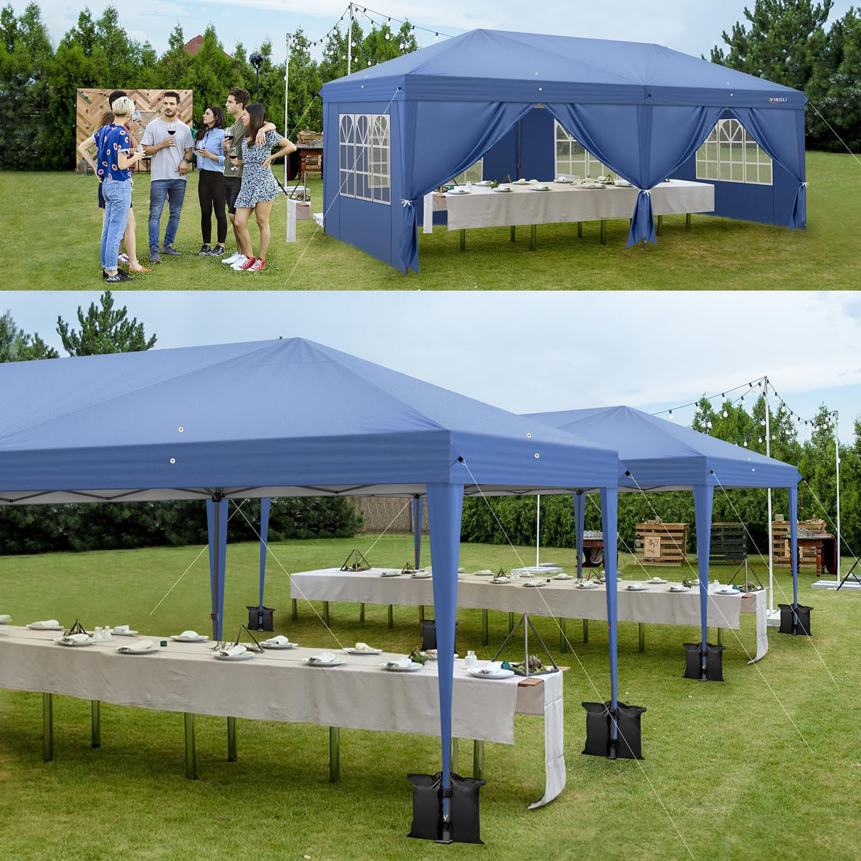 VINGLI 10x20 ft Pop Up Canopy Tent with 6 Sidewalls, Canopy 10x20 with Carry Bag, Outdoor Gazebo Canopy Tent Camping Tent, Patio Event Tent Outdoor Canopy Commercial Canopy(Blue) VINGLI