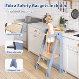 WeeGuruu Foldable Kitchen Tower, Height Adjustable Standing Tower for Toddlers Learning New Skills, Wooden Kids Kitchen Stool Helper with Safety Rails- Ages 18 Months to 6 Years WeeGuruu