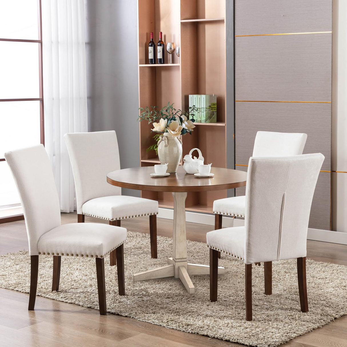 COLAMY Upholstered Dining Chairs Set of 4, Parsons Style Linen Beige Accent Chairs with High Back, for Round Kitchen Table or Small Dining Room – Comfortable & Stylish COLAMY