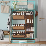 Shoe Cabinet with 3 Flip-out Drawers, Natural Rattan Freestanding Shoe Organizer with 4 Open Shelves Side Cabinet, Hidden Wood Shoe Rack with Metal Legs for Entryway, Hallway, Living Room (Brown) IDEALHOUSE