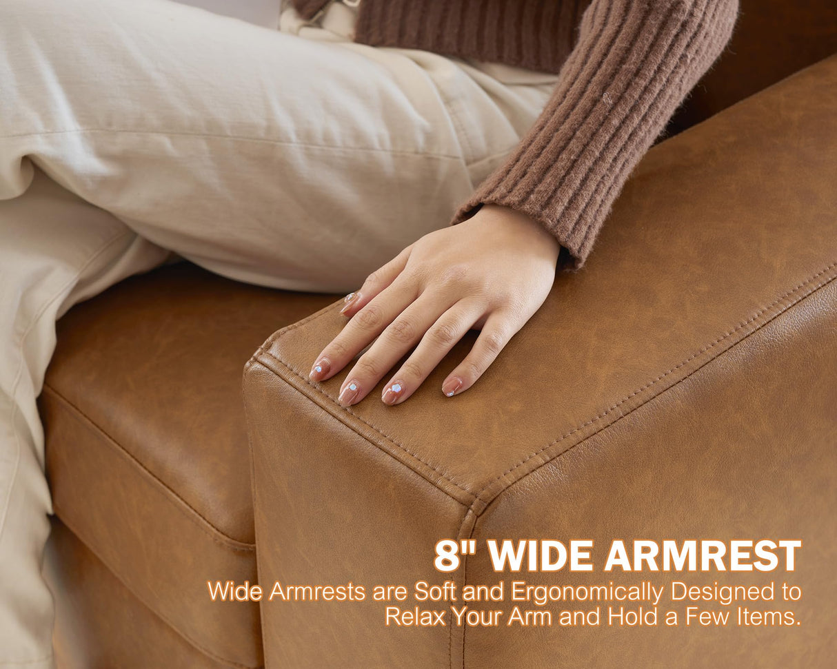 ABCASA Loveseat Set of 2,Living Room Furniture Set,Oversized Faxu Leather Sofa,Upholstered 3 Seater Sofa with Deep Seats,Detachable Sofa Cover,Modern Couches for Small Place,Apartment,Lounge,Brown ABCASA