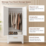 LCAOPC 71" Tall Metal Wardrobe Cabinet with Drawer and Hanging Rod, 2 Doors Armoire Wardrobe Closet with Shelf for Bedroom, Office, Laundry Room, White LCAOPC