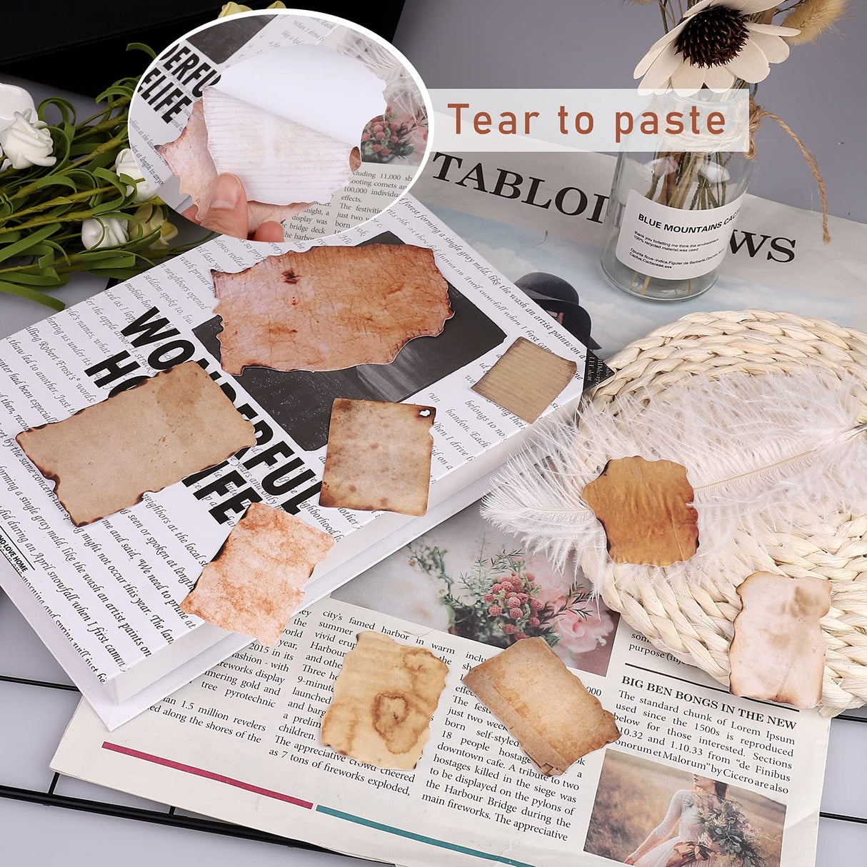 Vintage Scrapbook Paper Stickers, 90 Pcs Antique Looking Aged Paper Classic Old Writing Sticker for Scrapbook, Planner, Craft (2 Styles) Pengxiaomei