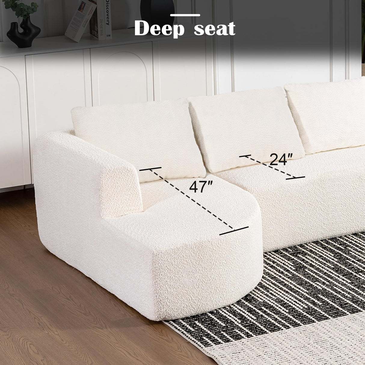 EYATZO 144" Sectional Couches for Living Room, Comfy U-Shaped Cloud Couch with Chaise Lounge, Modern Deep Seat Boneless Sofa, No Assembly Required (Boucle, White) EYATZO