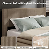 IDEALHOUSE Full Size Bed Frame with Tufted Wingback Headboard, Platform Corduroy Upholstered Bed Frame with 4 Storage Drawers and Wooden Slats Support, No Box Spring Needed, Brown IDEALHOUSE