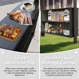 Domi 6x10FT Hardtop Grill Gazebo, Outdoor BBQ Gazebo with Double Galvanized Steel Roof, Metal Permanent Sun Shade Grill Canopy Shelter with 2 Storage Cabinets and Ceiling Hooks for Patio Yard, Brown domi outdoor living