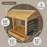 DutchCrafters Large Cedar Wood Hopper Bird Feeder with Suet Cages, Wooden Outdoor Feeder for Birds, Hanging Mount - Amish Made in USA DutchCrafters