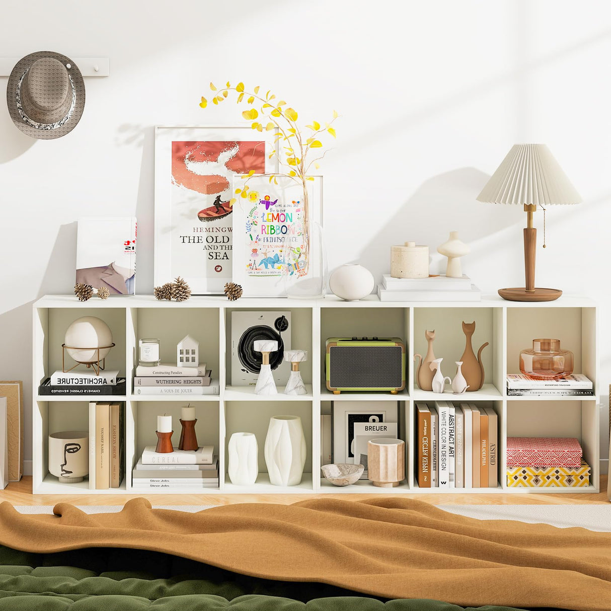 IFANNY 6 Cube Bookcase, Horizontal Bookshelf with 6 Open Cubes, Wood Bookshelves & Bookcases, Modern Display Shelf, Bookshelf for Bedroom, Living Room, Kids Rooms, Study (White, 6 Cubes) IFANNY