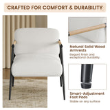 GarveeHome Comfy Chair, Modern Accent Chair with Metal Frame, Cozy Reading Chair with Soft Cushion & Wood Armrest for Bedroom, Living Room, White GarveeHome