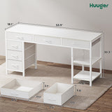 Huuger Computer Desk with 6 Drawers, 54 Inch Office Desk with Shelves, Reversible Gaming Desk, Corner Desk with Storage, Work Desk for Home Office, Study, Living Room, White Huuger