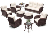 Vakollia 9 Pieces Patio Furniture Sets, Wicker Rattan High Back Outdoor Swivel Rocking Chairs Set with 3-Seat Couch, Ottomans and Side Table Vakollia