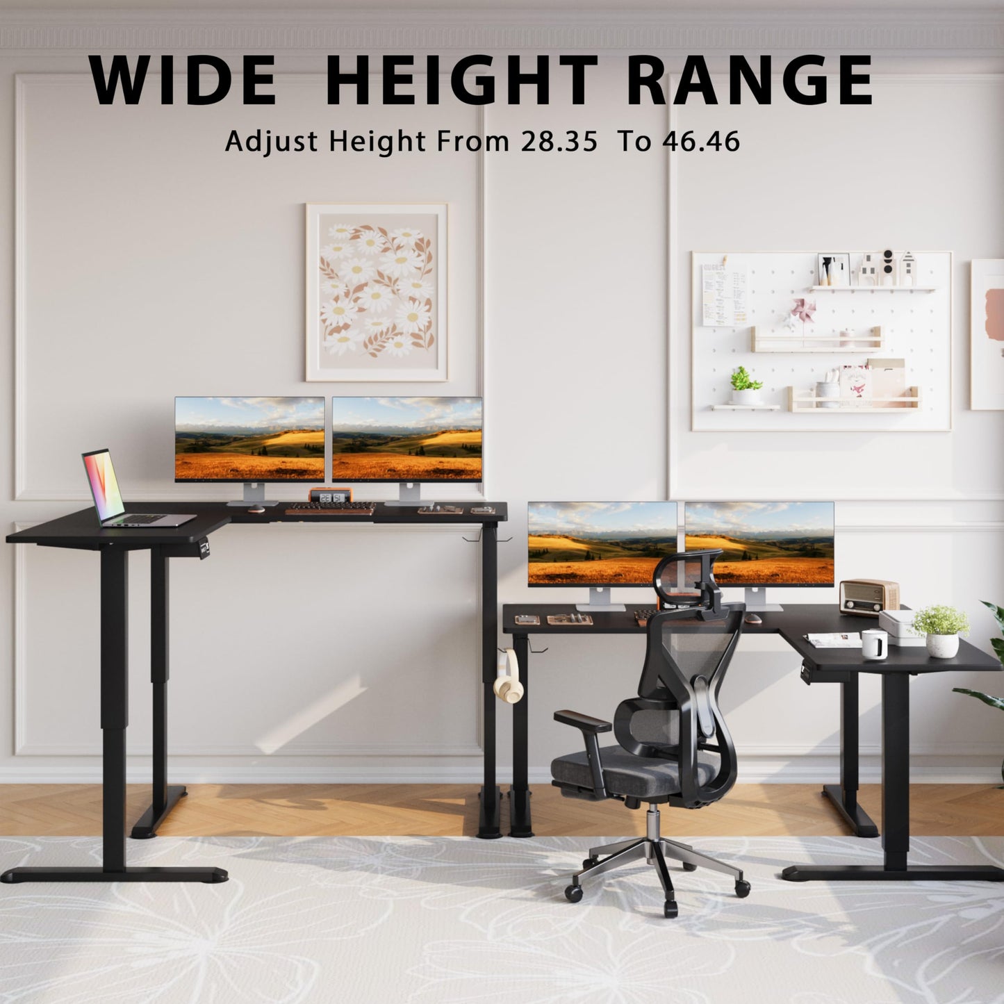 Shahoo L-Shaped Electric Standing Desk, 63 x 55 Inches Height Adjustable Coner Table, Home Office Computer Workstation, Black, 63 x 55 Inch - WoodArtSupply