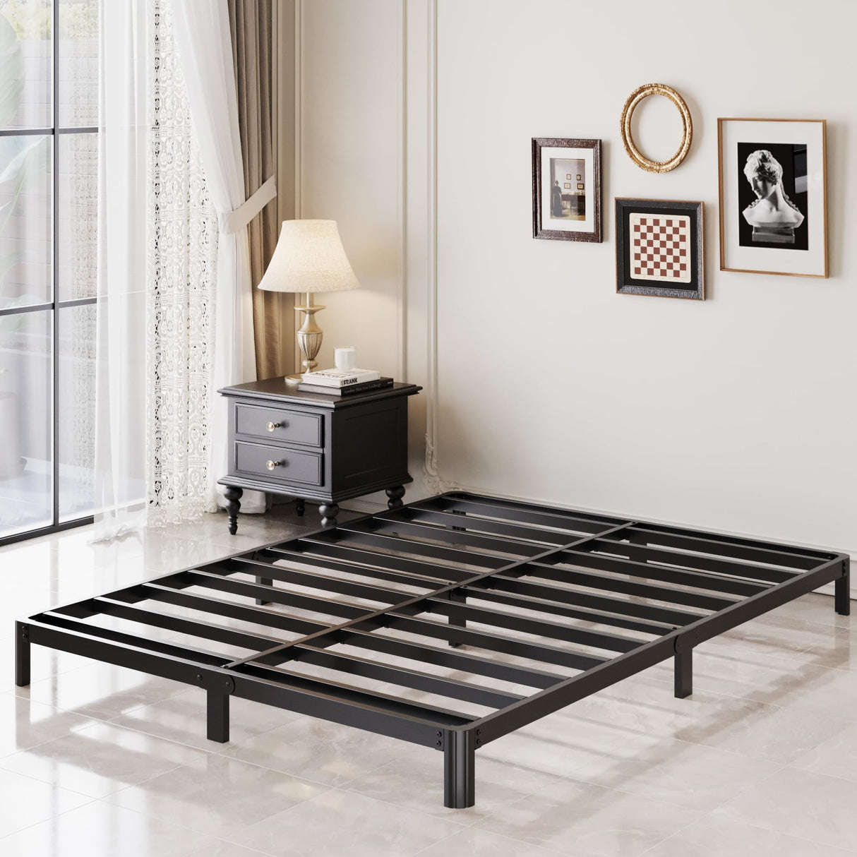 Lutown-Teen 5 Inch Low King Bed Frame with Rounded Corner Legs, 2000 LBS Heavy Duty Metal King Size Platform Bed Frame No Box Spring Needed, Noise Free, Easy Assembly, Black Lutown-Teen