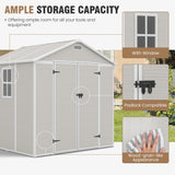 VONZOY Outdoor Storage Shed, 8x6 FT Resin Shed with Floor and Vents, Window & Lockable Door, Tool Sheds & Outdoor Storage for Bike, Tools, Garden Accessories, Waterproof (Sandstone) VONZOY