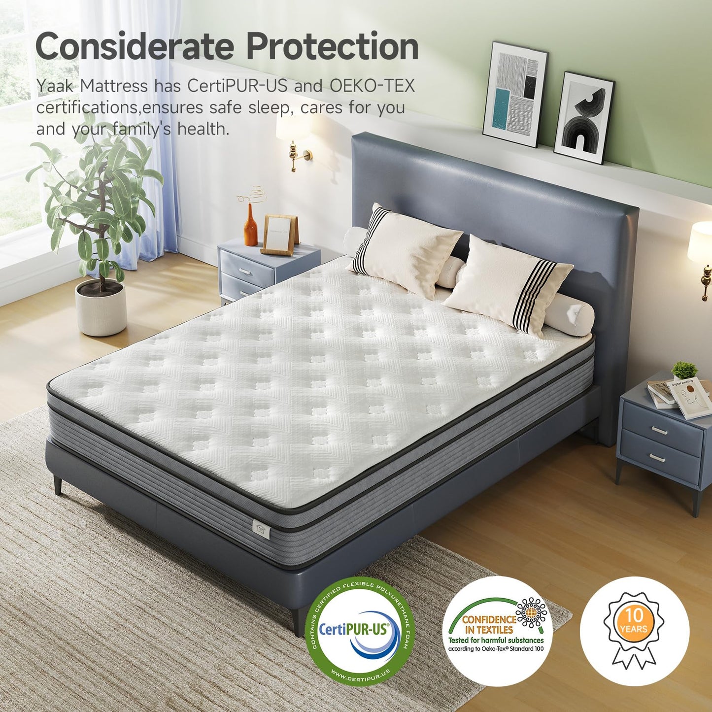 Yaak Twin Mattress 10 Inch, Hybrid Single Mattress in a Box, Individual Pocket Spring Twin Bed Mattress with Breathable Memory Foam, Pressure Relief, Medium Firm Twin Size Mattress 75"x39"x10"