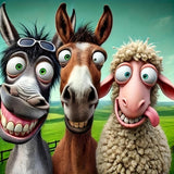 5D Diamond Art Kits for Adults Beginners,Crazy Animals DIY Full Round Drill Diamond Painting Kits,Donkey Horse Sheep Paint by Diamonds Dots Gem Art Easy,Home Wall Decor 14X14 Inch Acelii