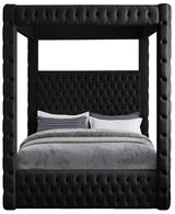 Meridian Furniture RoyalBlack-K Royal Collection Modern | Contemporary Velvet Upholstered King Bed with Soft Black Velvet, Deep Elegant Tufting, Canopy, 86.5" W x 89" D x 87" H, Black, King Meridian Furniture