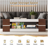 HedoAjim 47.2" Modern Stylish Coffee Table with Glass Table Top, Large Living Room Table Rectangular 2-Tier Center Tables with Storage, Wood Cocktail Tea Tables for Dining Reception Room, White Walnut HedoAjim