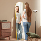 GlasFlength 58"x18" Arched Full Length Mirror, Elegant Full Body Mirror with Stand for Bedroom & Cloakroom, Gold GlasFlength