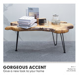 BTEOBFY Live Edge Coffee Table, Natural Living Room Coffee Table with Clear Lacquer Finish and Metal Hairpin Legs,Unique Desktop BTEOBFY