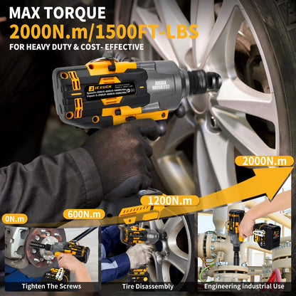 JEXUGK 2000Nm Cordless Impact Gun, 3/4" To 1/2" 2 x 6.0AH Battery Heavy High Torque Impact Wrench, 1500Ft-lbs Brushless Eléctrica Pistola de Impacto, Power Llave de Impacto for Truck Mower Ca - WoodArtSupply