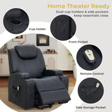 VUOVUS Power Lift Recliner Chair for Elderly, PU Leather Electric Lift Chair with Remote Control, Adjustable Footrest & Lumbar Support, Living Room Recliner with Cup Holders & Side Pockets (Black) VUOVUS