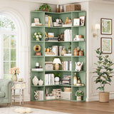 FOTOSOK 74” Tall Corner Bookshelf, 6-Tier Bookshelf and Bookcase with Open Storage, Tall Bookcases Wooden Storage Shelves for Home Office, Thickened Boards for Better Load Bearing, Green FOTOSOK