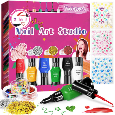 Tudaymol Nail Polish Set - Non Toxic Nail Polish Kit for Kids Ages 7-12,Gift Set Nail Kit for Girls,Nail Art Tools for Girls - Polish, Glitter, Stickers - 6 7 8 9 10 11 12 Year Old