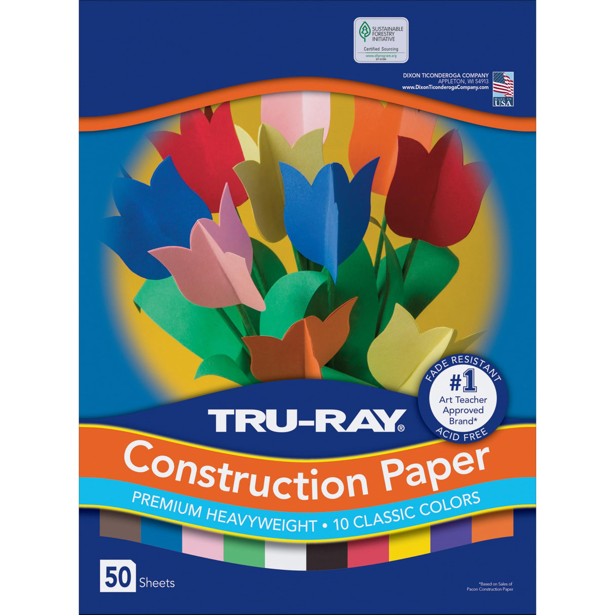 Tru-Ray Construction Paper P103031, 10 Classic Colors, 9" x 12", 50 Sheets Tru-Ray