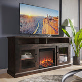 BELLEZE Modern 60" Traditional TV Stand with 18" Electric Fireplace Heater & Media Entertainment Center Console Table for TV up to 65" with Open Storage Shelves & Cabinets - Cayman (Brown) BELLEZE