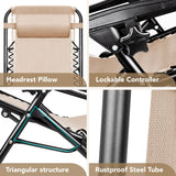 Devoko Patio Zero Gravity Chair Outdoor Folding Adjustable Reclining Chairs Pool Side Using Lawn Lounge Chair with Pillow Set of 2 (Beige) Devoko