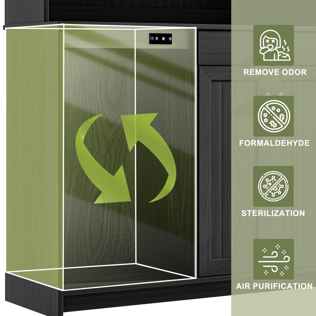 XM-ICE Freestanding Tilt-Out Trash Can Cabinet with Deodorising Function, 70" Kitchen Pantry, Storage with Microwave Shelf & Adjustable Shelves for 10 Gallons Bin, Kitchen Hutch, Black XM-ICE