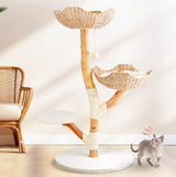 Real Wood Modern Cat Tree Tower, Cat Scratching Post with Bed for Indoor Cats Large Adult, Solid Wooden Climbing Tower, Cute Wicker Condo, Aesthetic Stand, Boho Luxury Pet Furniture LEO & LEXI